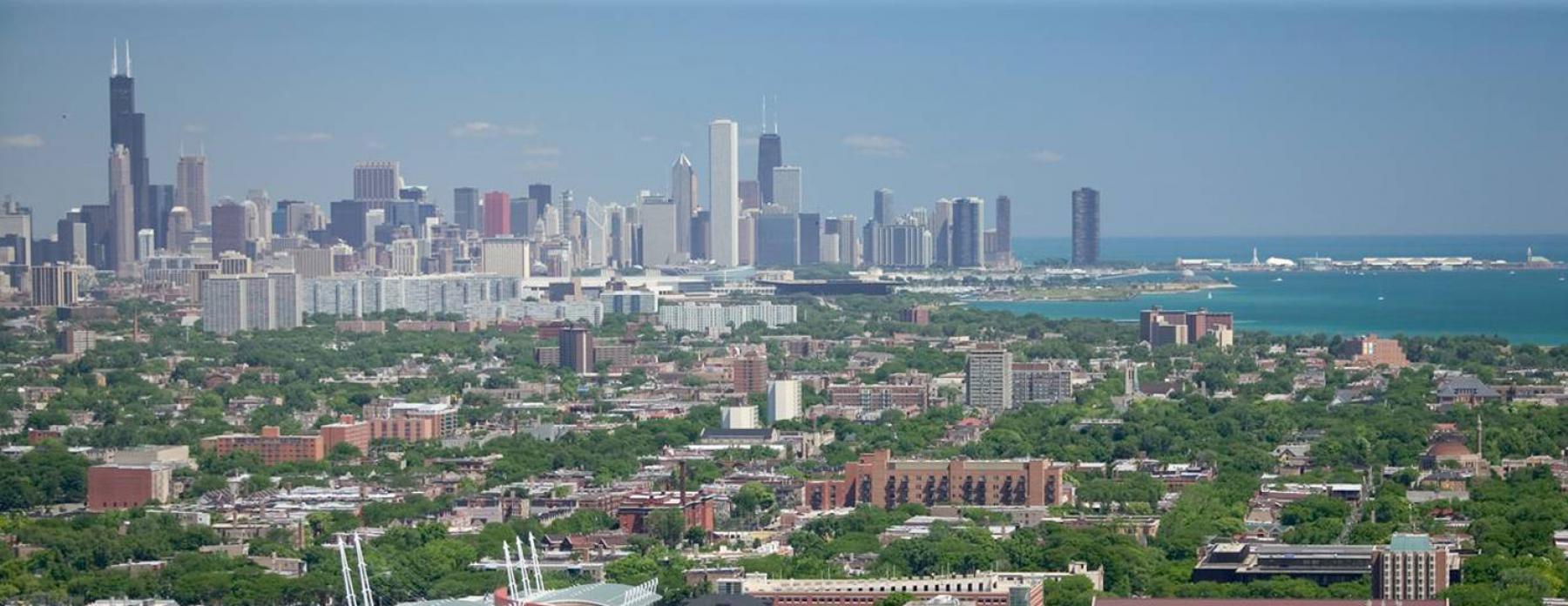 Aerial shot of Hyde Park and Chicago